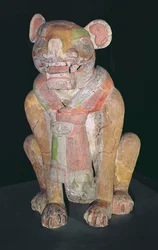 Urn die een jaguar voorstelt, Monte Alban, Oaxaca, Periode II